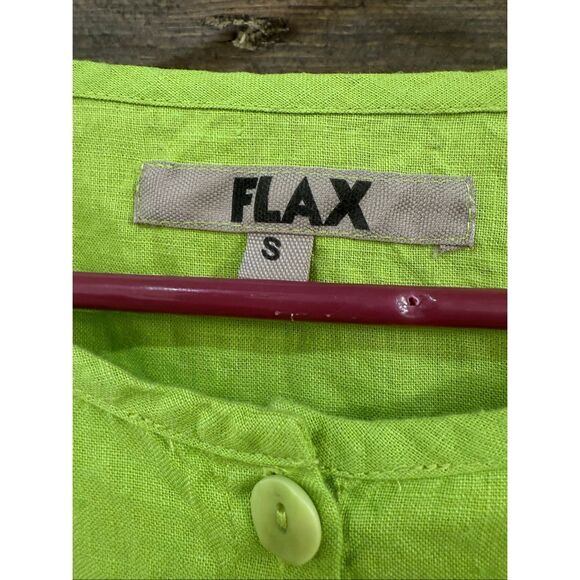 Flax NWOT linen button front shirt lime green relaxed fit size S small - Picture 4 of 8